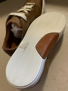 Neu $795 Ermenegildo Zegna Couture Leder-Sneakers Schuhe MD Beige 9,5 US