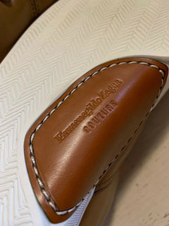 Neu $795 Ermenegildo Zegna Couture Leder-Sneakers Schuhe MD Beige 9,5 US