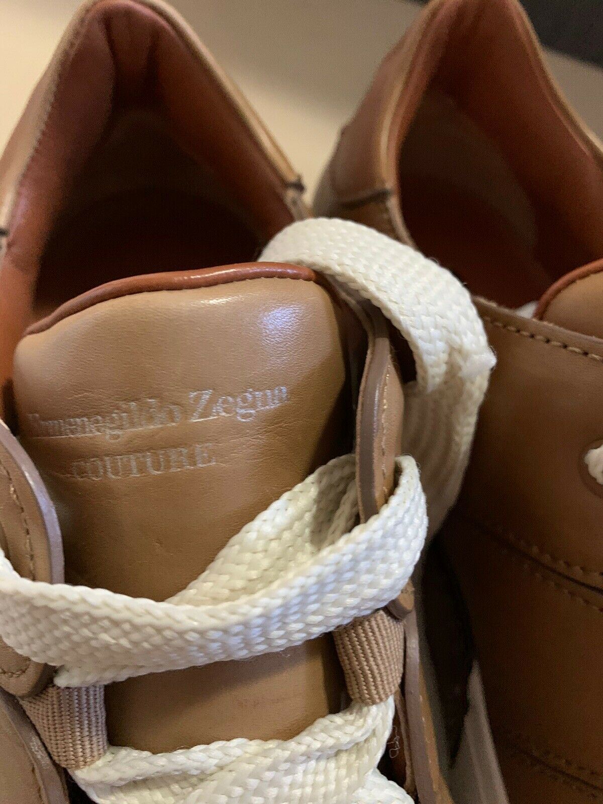New $795 Ermenegildo Zegna Couture Leather Sneakers Shoes MD Beige 9.5 US