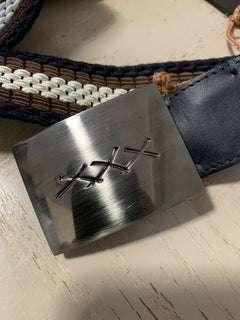 New $425 Ermenegildo Zegna Belt Brown/Blue/White/Black 32/85 Italy