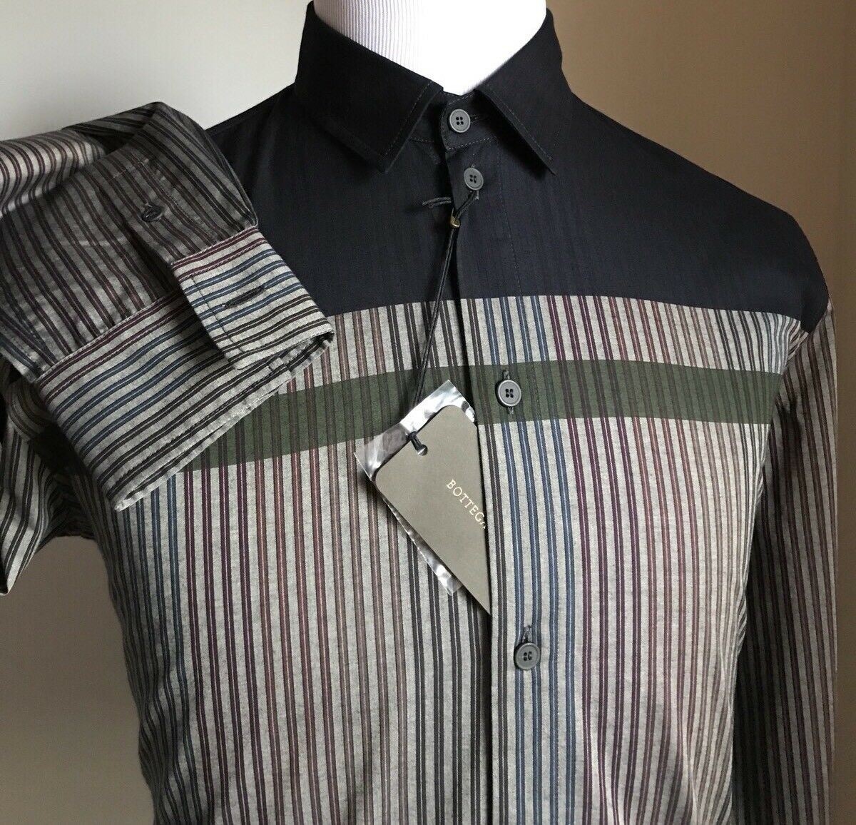 NWT $680 Bottega Veneta Mens Dress Shirt Multi-Color 39/15.5 Italy