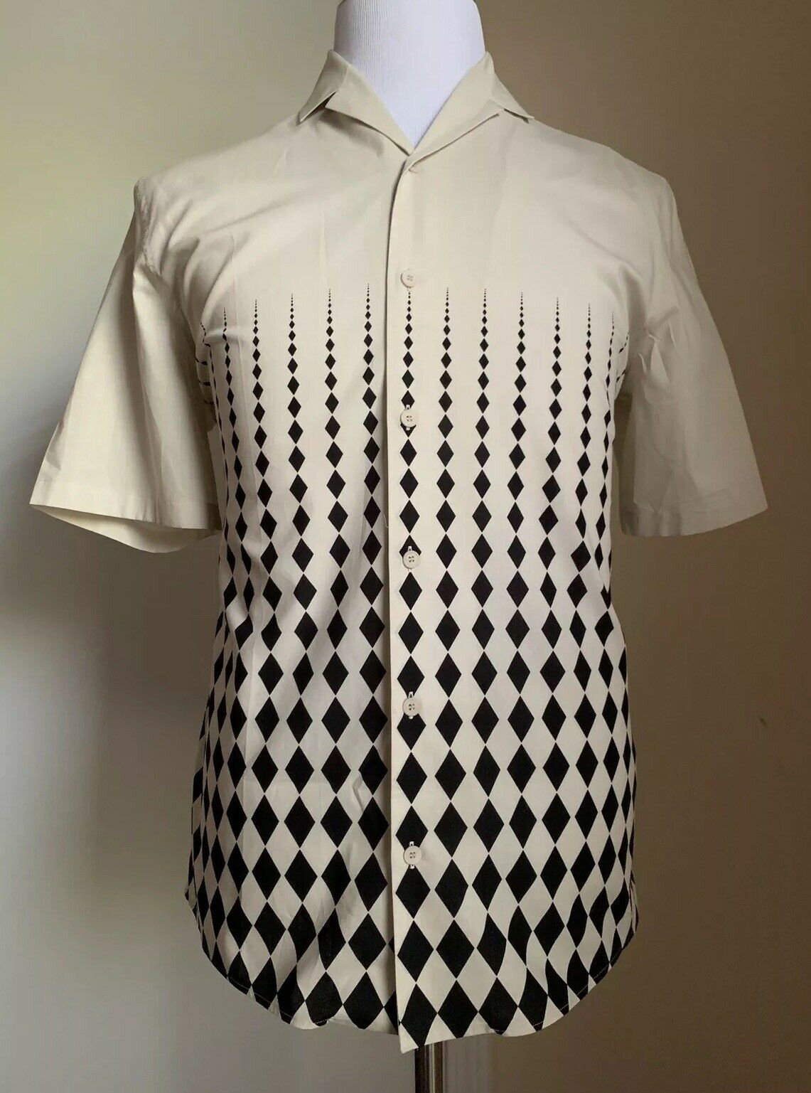NWT $750 Bottega Veneta Mens Short Sleeve Shirt Mist-Black M US ( 50 Eu ) Italy