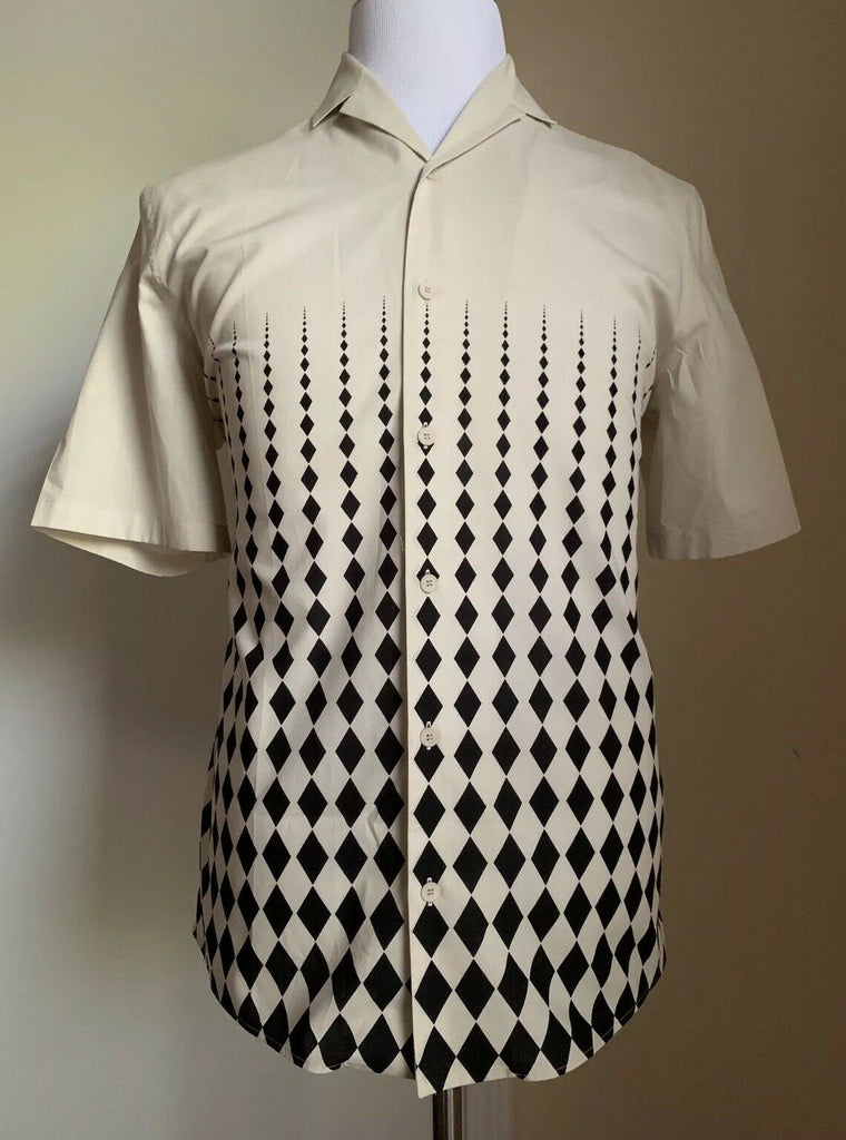 Neu mit Etikett: 750 $ Bottega Veneta Herren-Kurzarmhemd Mist-Black M US (50 Eu) Italien