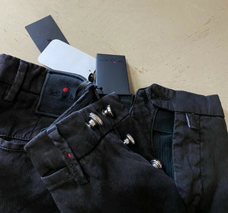Neu mit Etikett: 995 $ Kiton Herren-Hose aus Leinen und Baumwolle, Schwarz/DK-Braun, Größe 32 US (48 EU), Italien