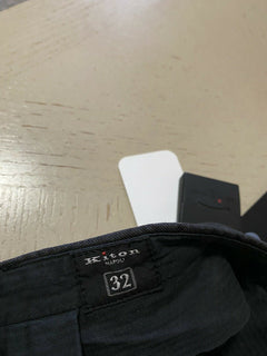 Neu mit Etikett: 995 $ Kiton Herren-Hose aus Leinen und Baumwolle, Schwarz/DK-Braun, Größe 32 US (48 EU), Italien