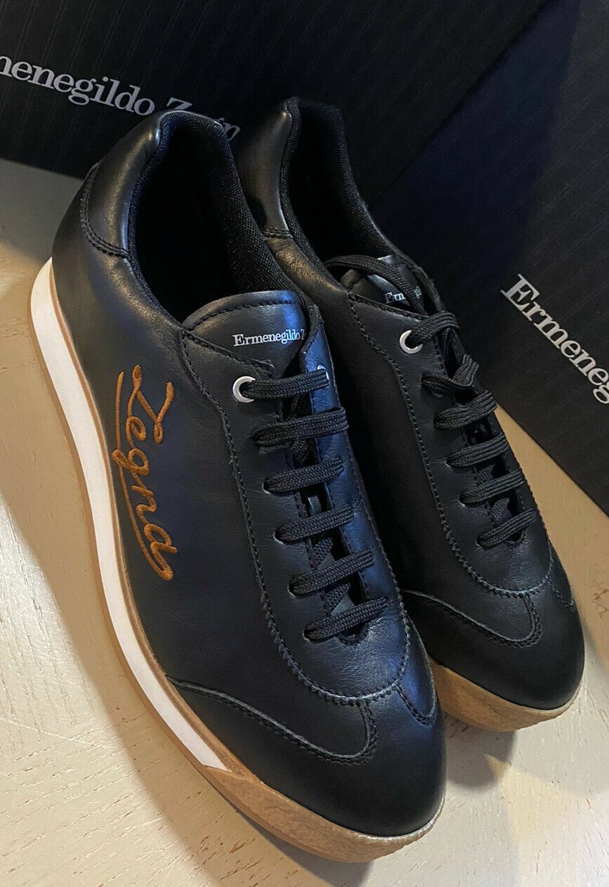 New $550 Ermenegildo Zegna  Leather Sneakers Shoes Black 10.5 US Italy
