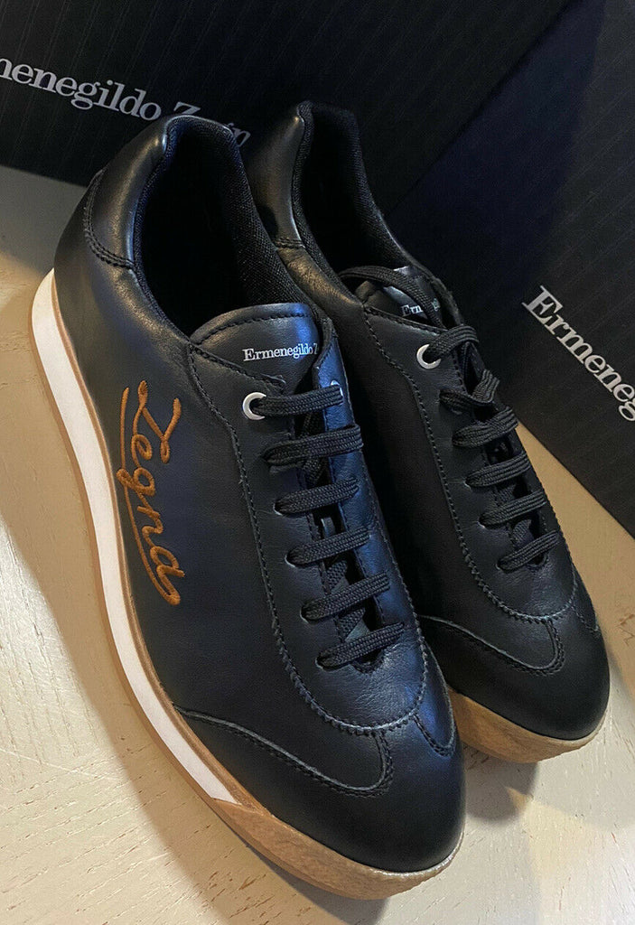 Neue 550 $ Ermenegildo Zegna Leder-Sneakers Schuhe Schwarz 10,5 US Italien