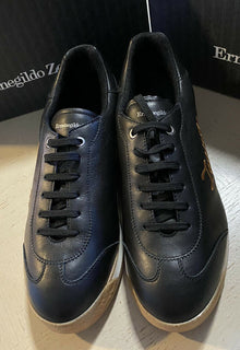 Neue 550 $ Ermenegildo Zegna Leder-Sneakers Schuhe Schwarz 10,5 US Italien