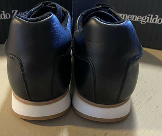 Neue 550 $ Ermenegildo Zegna Leder-Sneakers Schuhe Schwarz 10,5 US Italien