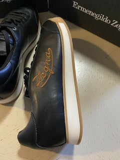 Neue 550 $ Ermenegildo Zegna Leder-Sneakers Schuhe Schwarz 10,5 US Italien