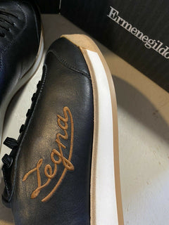 Neue 550 $ Ermenegildo Zegna Leder-Sneakers Schuhe Schwarz 10,5 US Italien