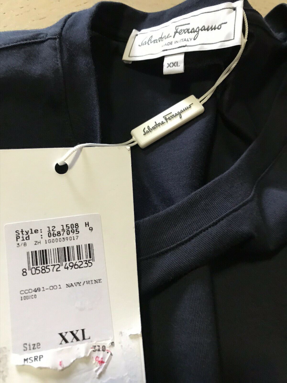 New $310 Salvatore Ferragamo Men Sort Sleeve T Shirt Navy XXL Italy