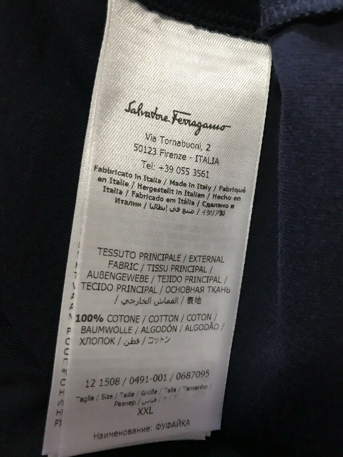 Neues 310 $ Salvatore Ferragamo Herren-T-Shirt mit sortierten Ärmeln, Marineblau, XXL, Italien