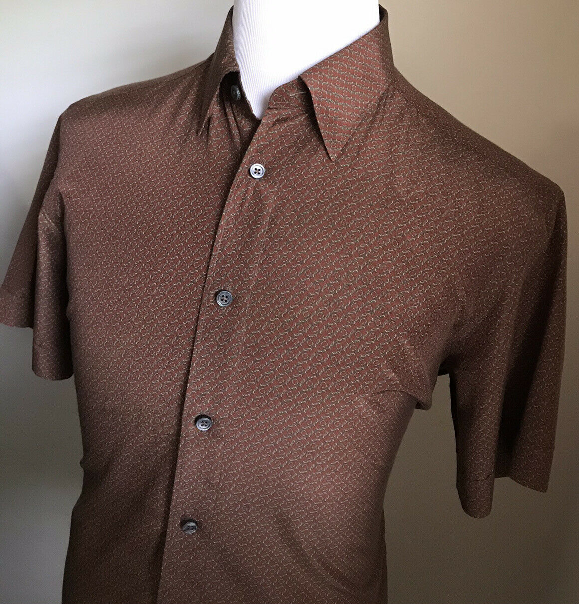 New $495 Ermenegildo Zegna Short Sleeve Shirt Brown Size L