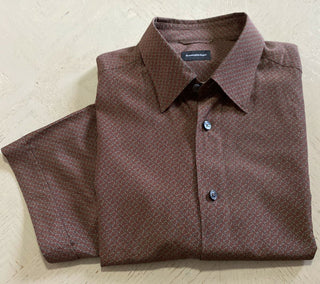 New $495 Ermenegildo Zegna Short Sleeve Shirt Brown Size L