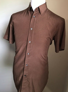 New $495 Ermenegildo Zegna Short Sleeve Shirt Brown Size L