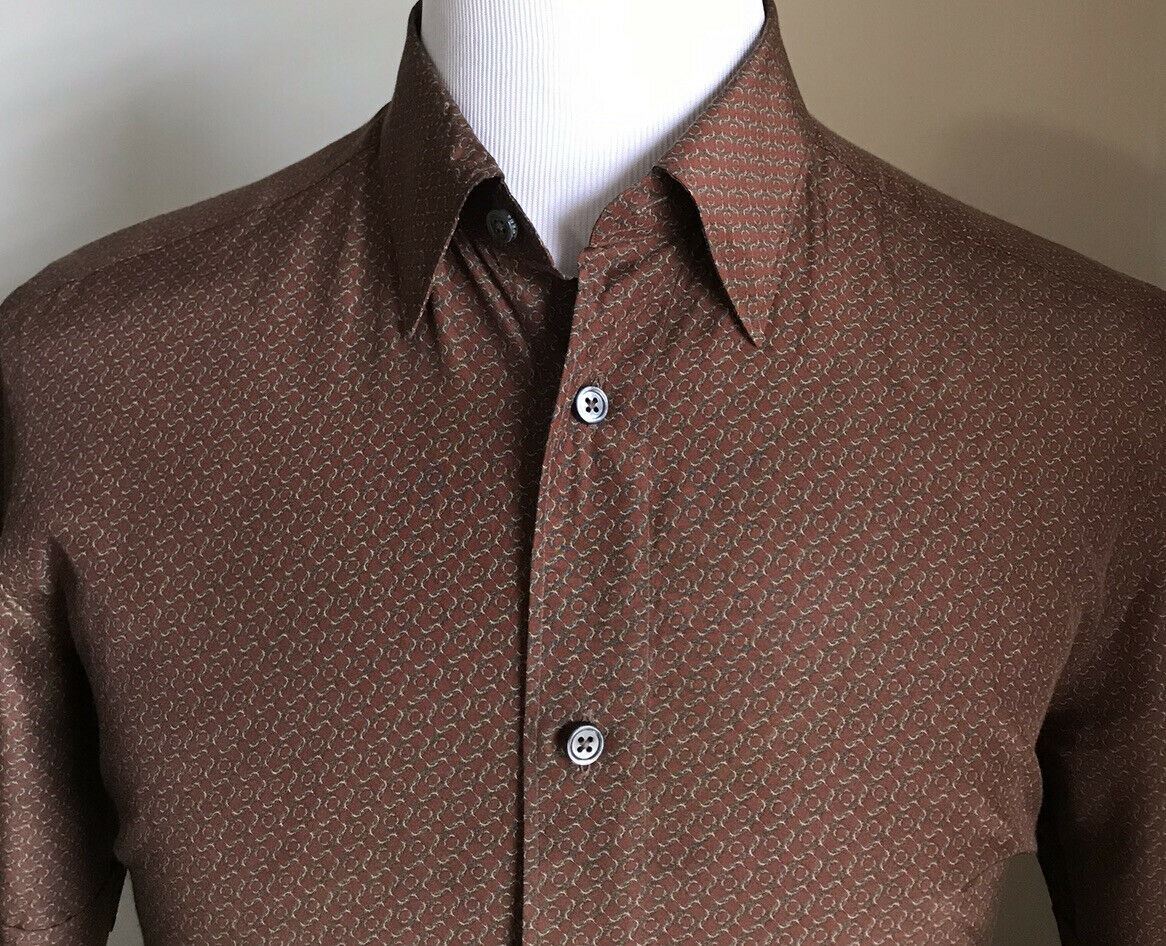 New $495 Ermenegildo Zegna Short Sleeve Shirt Brown Size L