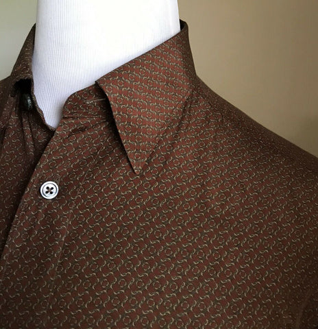 New $495 Ermenegildo Zegna Short Sleeve Shirt Brown Size L