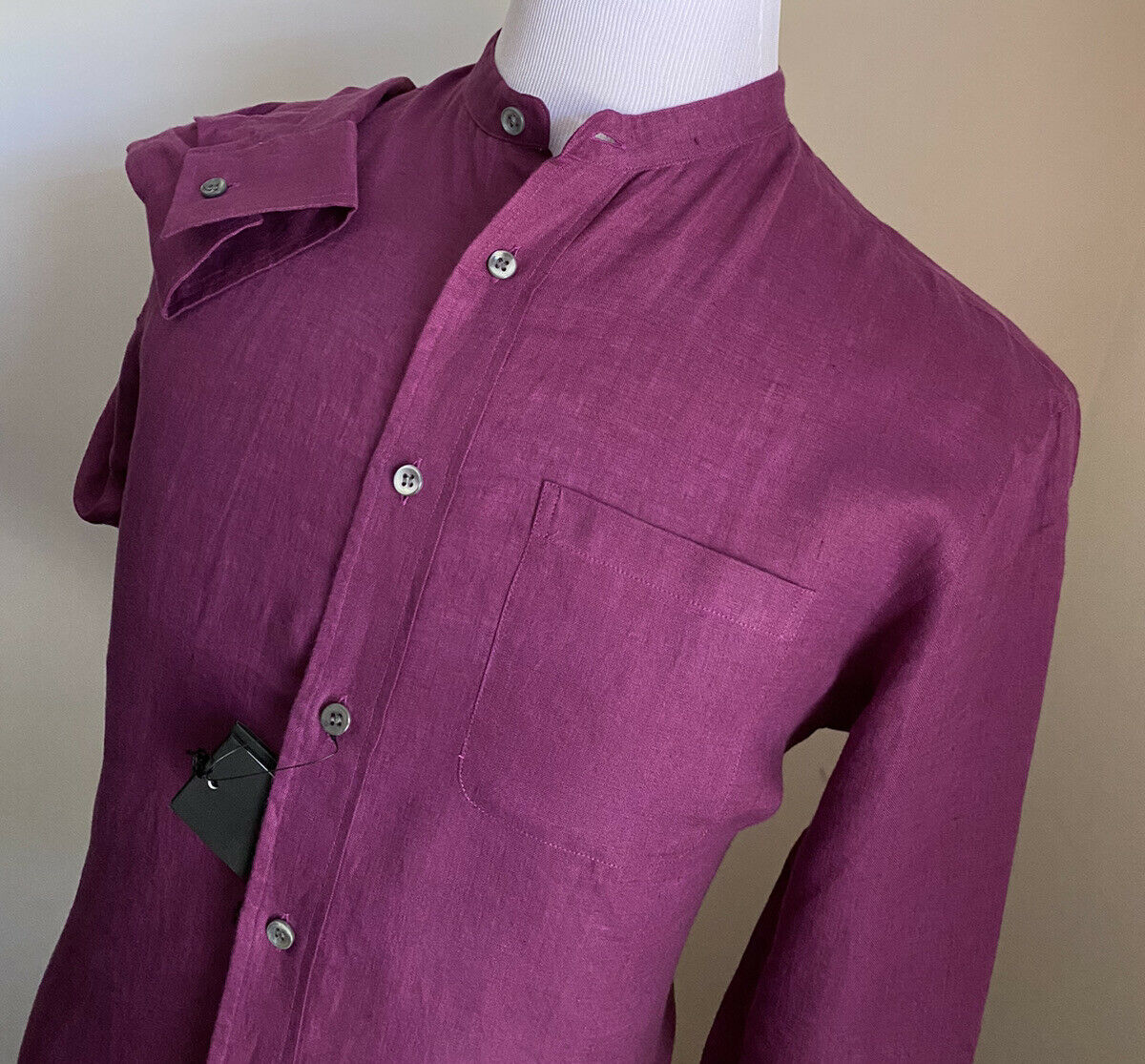 NWT $445 Giorgio Armani Mens Linen Shirt Burgundy 38/15 Italy