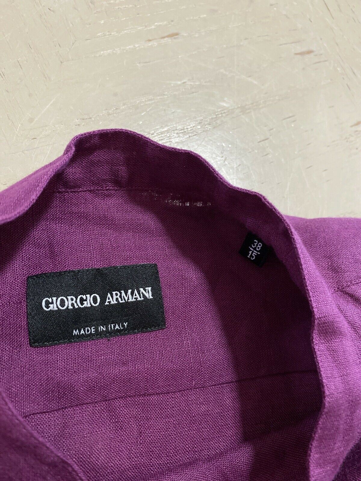 NWT $445 Giorgio Armani Mens Linen Shirt Burgundy 38/15 Italy