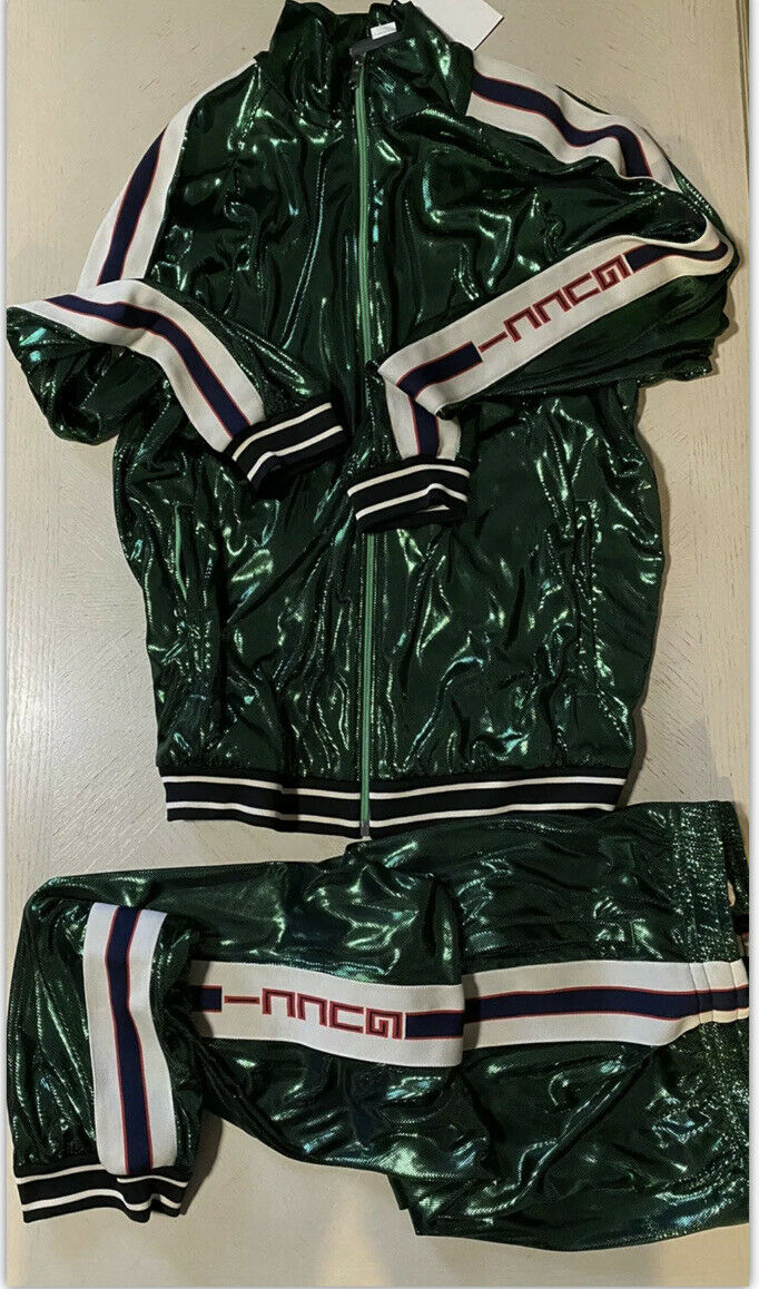 Новый мужской костюм Gucci за 3480 долларов, спортивная куртка из ламинированной ткани, спортивные штаны зеленого цвета XL, Италия