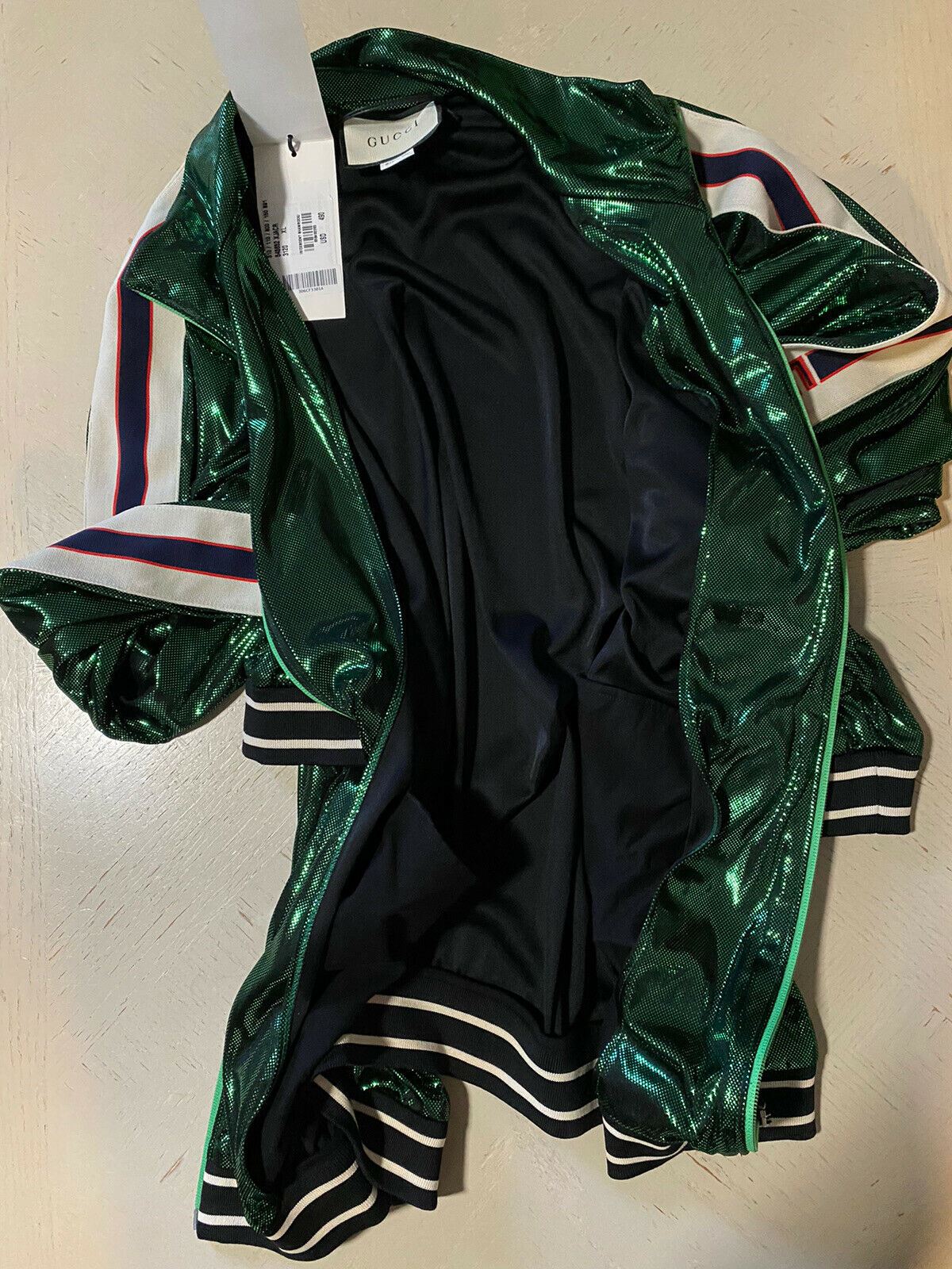 New $3480 Gucci Mens Suit, Laminated Track Jacket Jogging Pants Green XL Italy