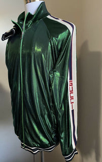 Neuer 3480 $ Gucci Herrenanzug, laminierte Trainingsjacke, Jogginghose, Grün, XL, Italien