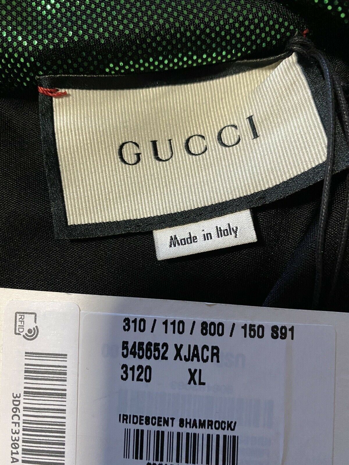 Новый мужской костюм Gucci за 3480 долларов, спортивная куртка из ламинированной ткани, спортивные штаны зеленого цвета XL, Италия