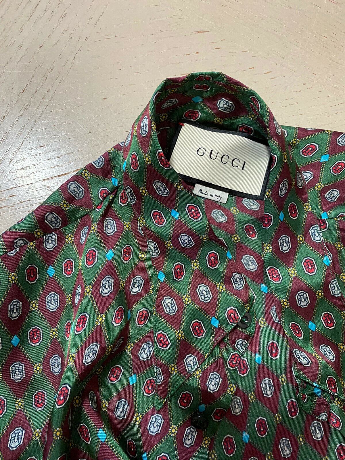 New $1280 Gucci Men’s Dress Shirt Green 38/15 Italy