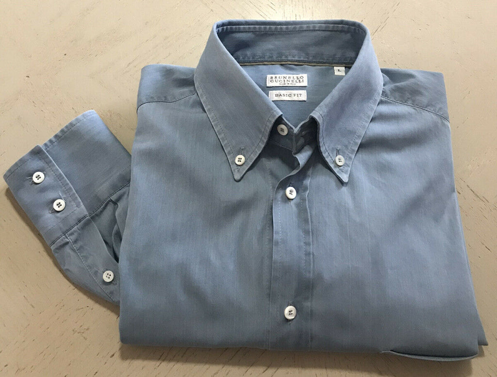 795 $ Brunello Cucinelli Herren Jeanshemd Basic Fit Blau L Italien