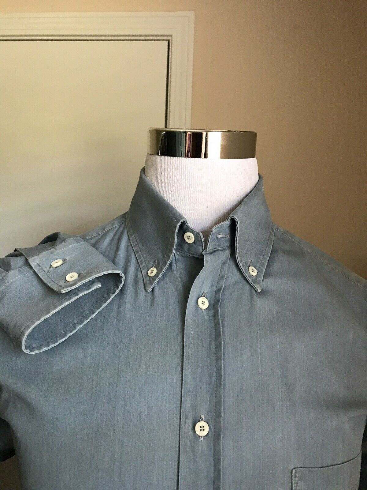 Мужская джинсовая рубашка базового кроя Brunello Cucinelli стоимостью 795 долларов, синяя, L, Италия