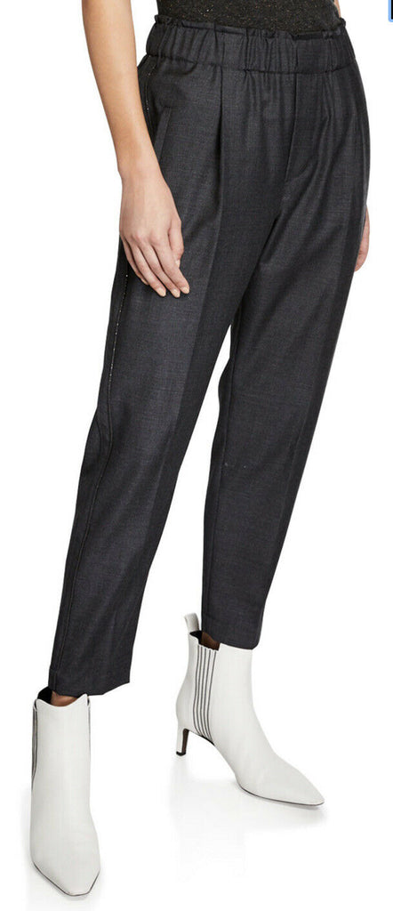 Neu $1495 Brunello Cucinelli Leichte Wollhose für Damen DK Grau 6 US/42 It