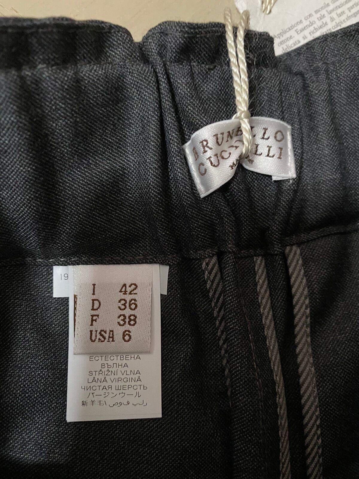 New $1495 Brunello Cucinelli Women Lightweight Wool Pants DK Gray 6 US/42 It
