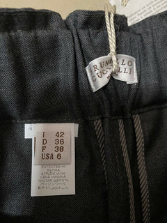 Neu $1495 Brunello Cucinelli Leichte Wollhose für Damen DK Grau 6 US/42 It