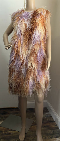 New $13375 Givenchy Ostrich Feather Sleeveless Dress DK Beige 6 US/40 It Italy