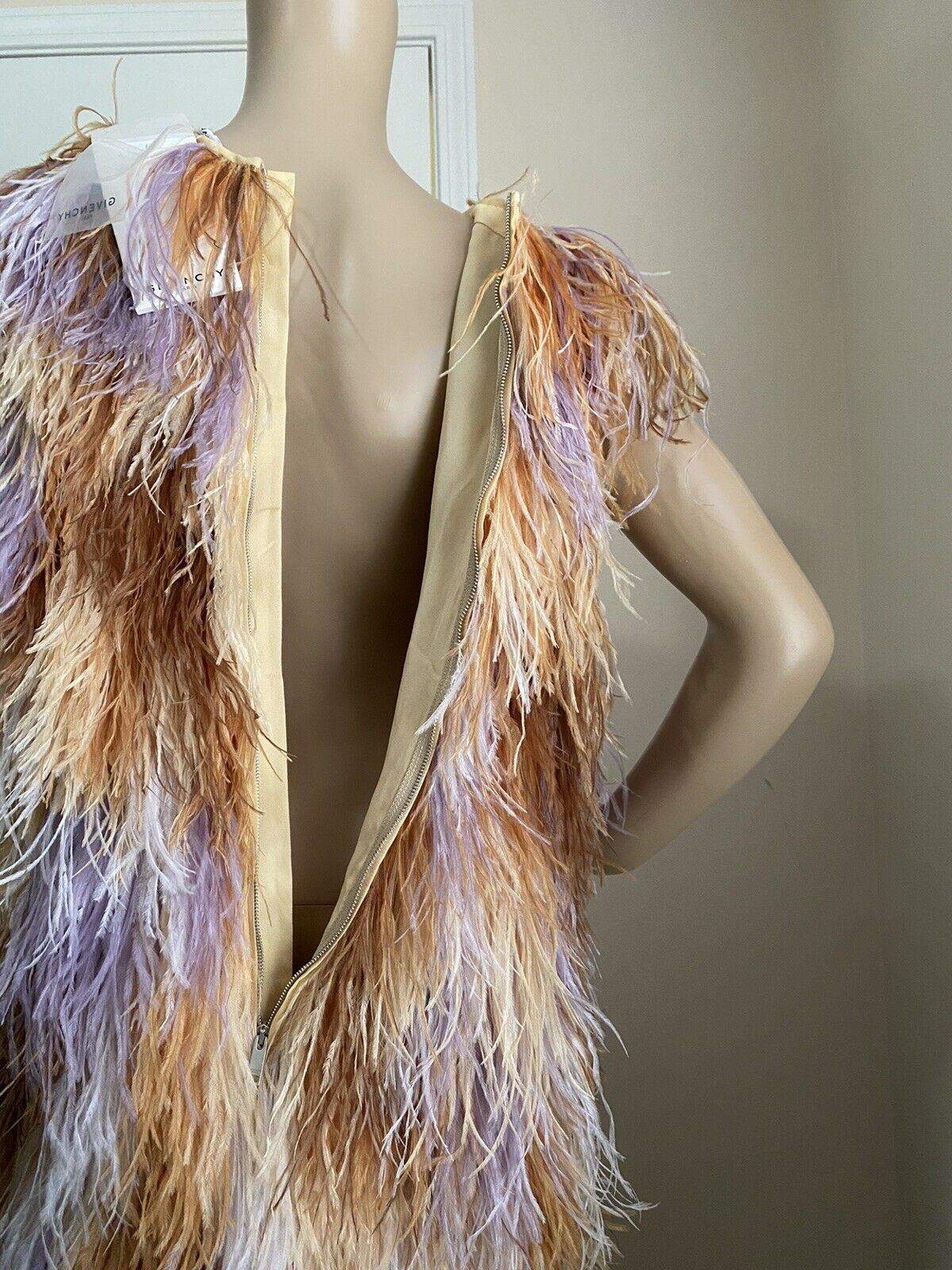 New $13375 Givenchy Ostrich Feather Sleeveless Dress DK Beige 8 US/42 It Italy