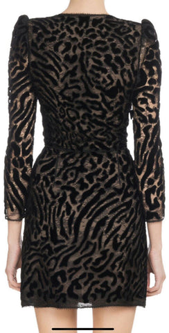 New $6180 Givenchy Long SLV Chantilly Lace Leop Dress Black 4 US/ 36 It