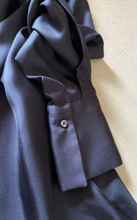 New $2095 Brunello Cucinelli Women’s One-Shoulder Silk Blouse DK Blue M Italy