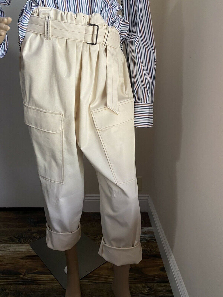 Neu $1525 Brunello Cucinelli Damen Cargo-Style-Gürtelhose Elfenbein 6 US/42 It