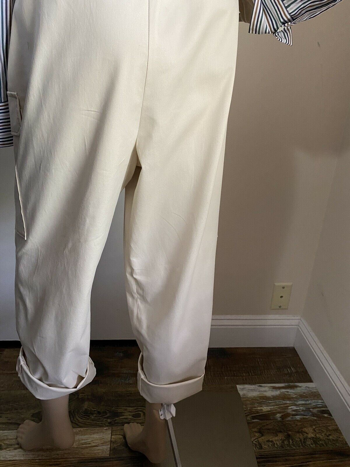 New $1525 Brunello Cucinelli Women Cargo-Style Belted Pants Ivory 6 US/42 It