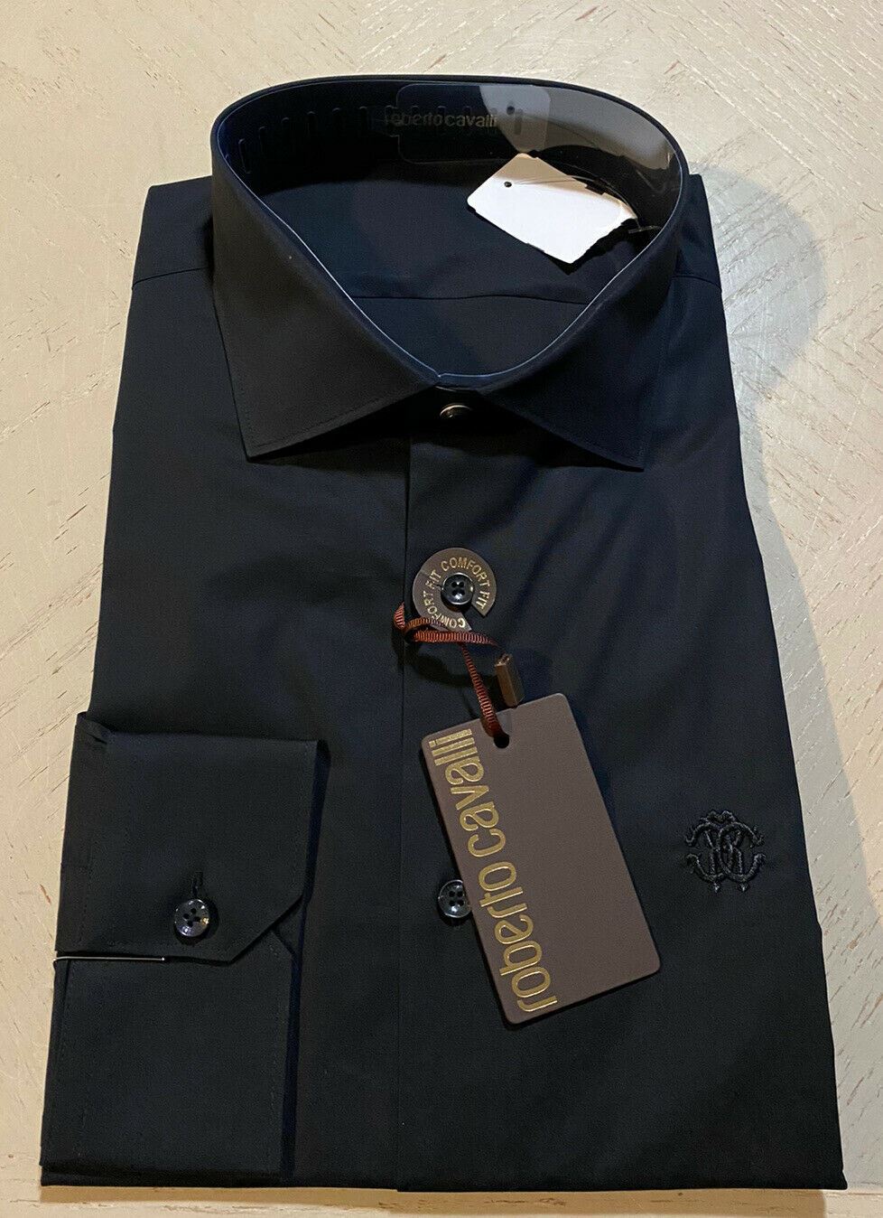 NWT $350 Roberto Cavalli Men Dress Shirt Black 41/16
