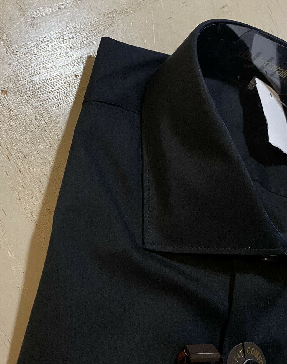 NWT $350 Roberto Cavalli Men Dress Shirt Black 41/16