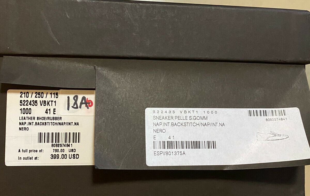 NIB $790 Bottega Veneta Herren-Leder-Sneakers, Schwarz, 8 US(41 EU)