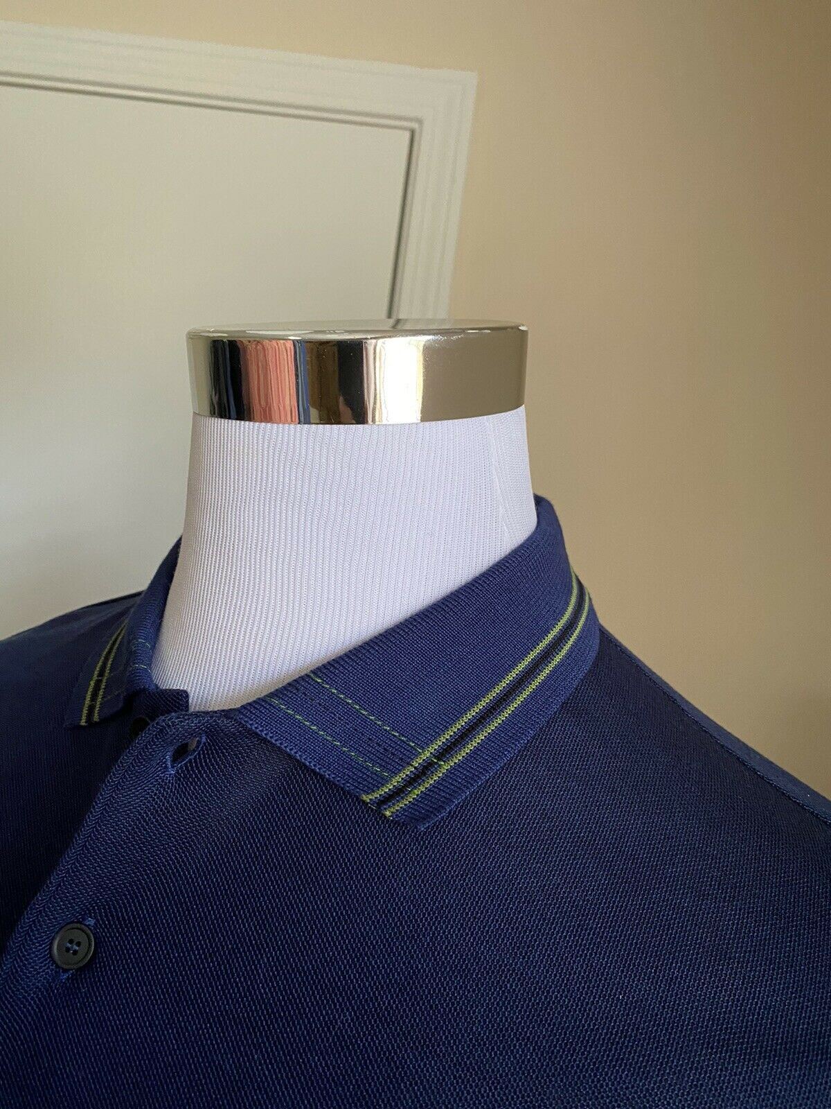 NWT $390 Bottega Veneta Mens Polo Shirt Blue S US ( 46 Eu ) Italy