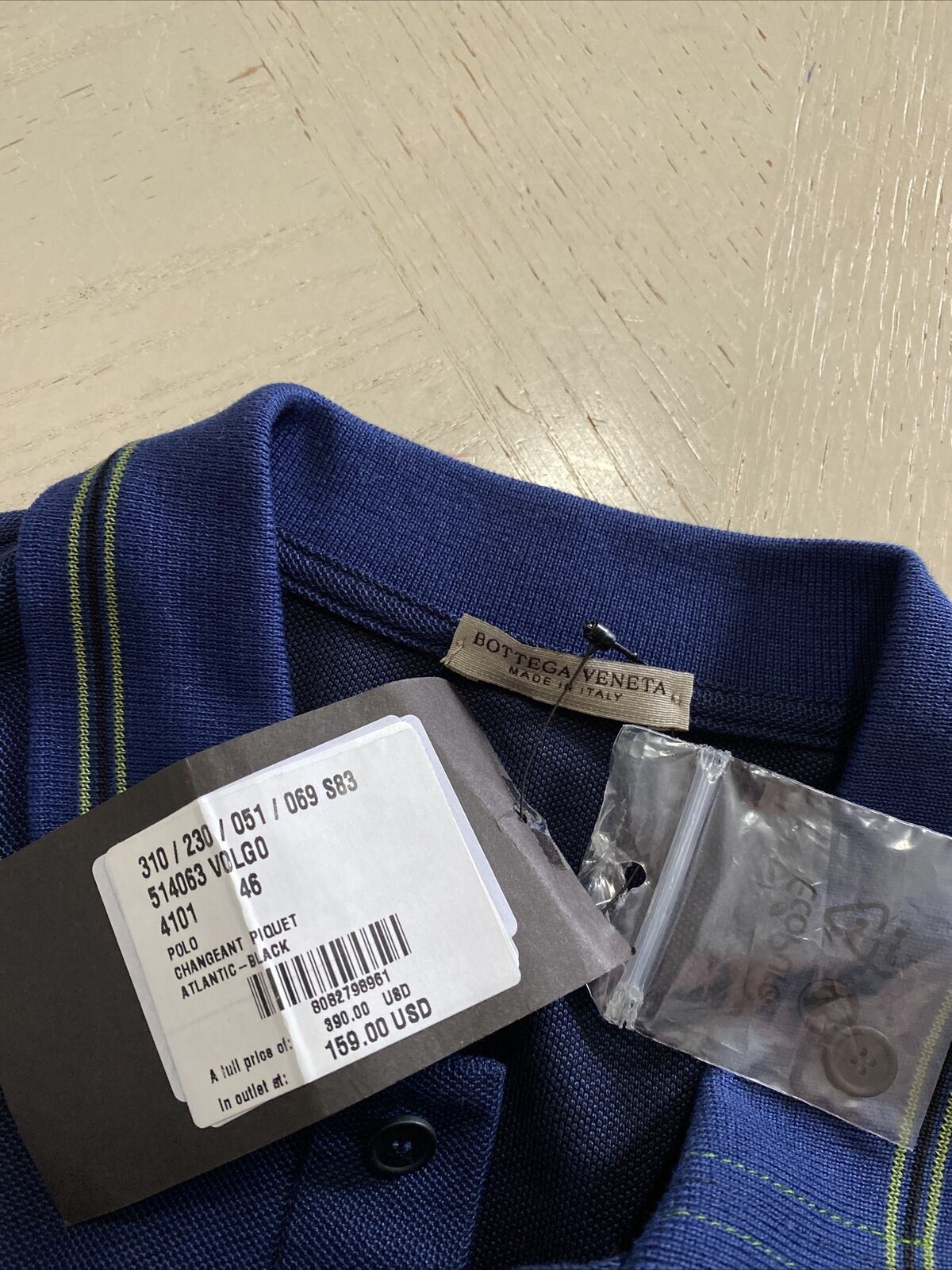 NWT $390 Bottega Veneta Mens Polo Shirt Blue S US ( 46 Eu ) Italy