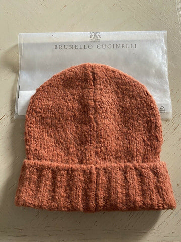 NWT Brunello Cucinelli Women Alpaca Wool-Blend Beanie Amber Orange Hat M Italy