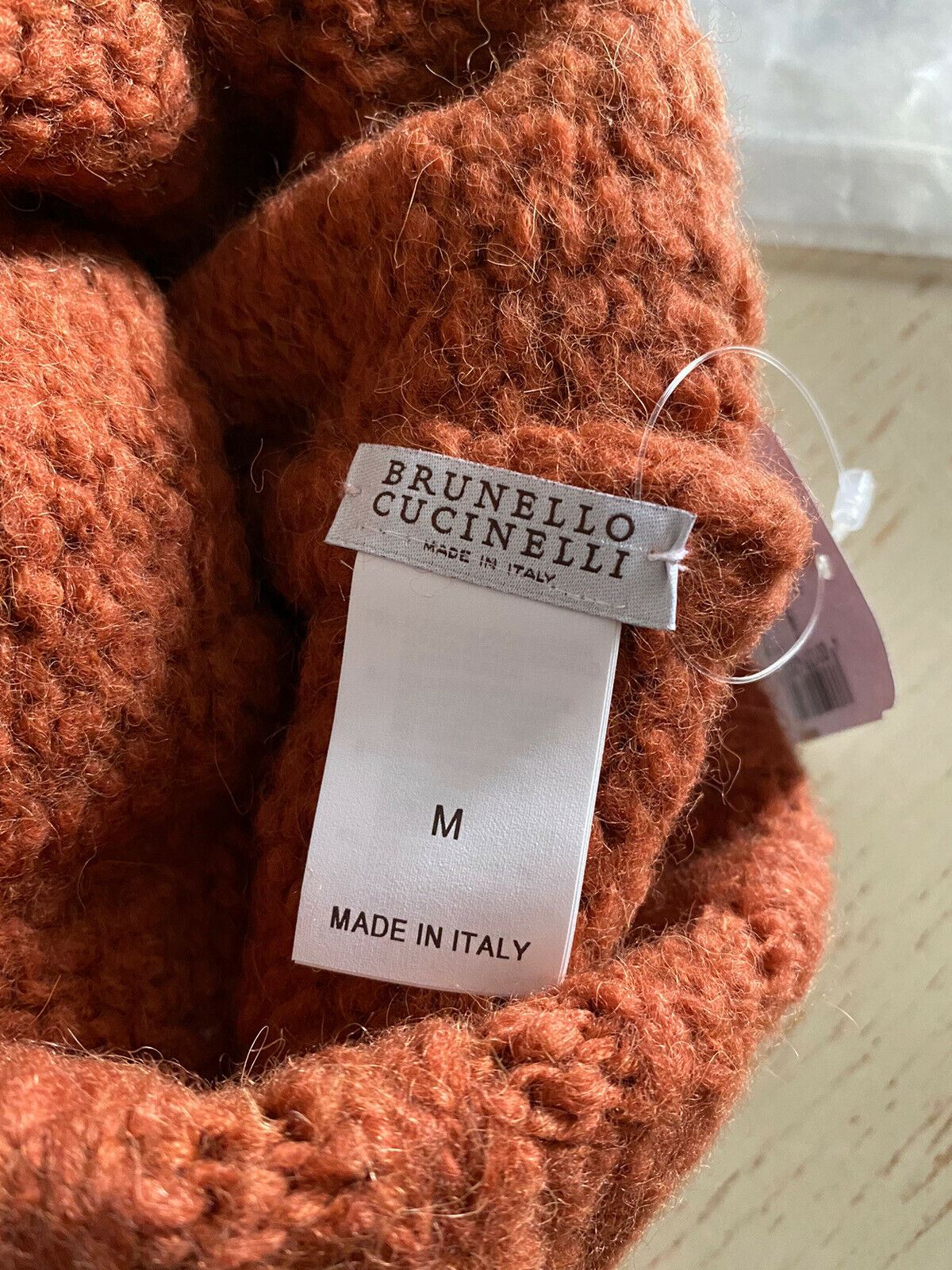 NWT Brunello Cucinelli Women Alpaca Wool-Blend Beanie Amber Orange Hat M Italy