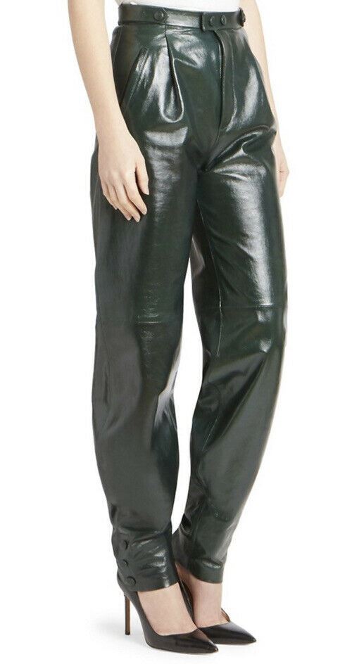 New $3590 Givenchy Women Tapered Leather Luxury Pants Green 8 US/40 It Italy