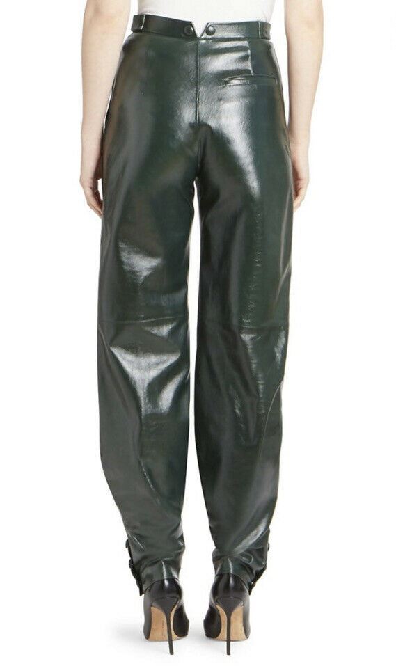 New $3590 Givenchy Women Tapered Leather Luxury Pants Green 8 US/40 It Italy