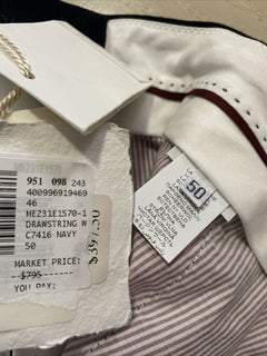 Neu mit Etikett: 795 $ Brunello Cucinelli Herren-Wollhose mit Kordelzug, Marineblau, 34 US/50 Eu